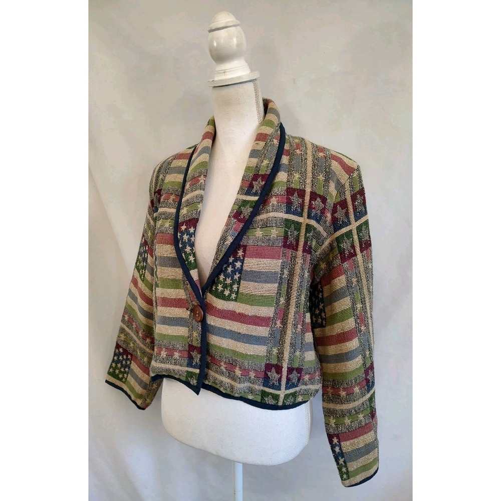 Vintage Blazer Jacket New Identity Americana Stars Stripes Patriotic Tapestry S